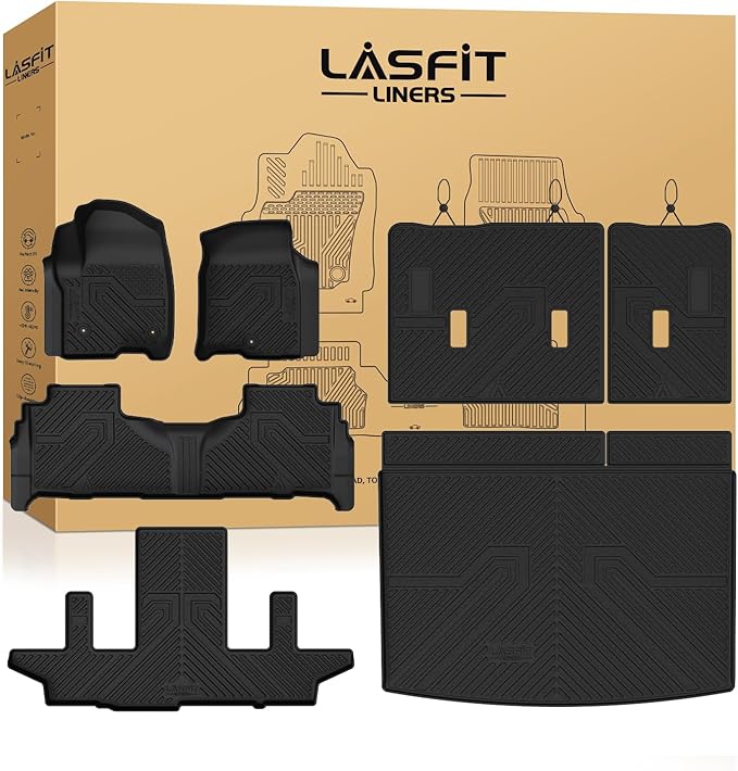 Floor Mats & Cargo Liner with Backrest Mat 2021-2026 & Only 7 Seats (Not for 8/9 Seats) for Chevy Suburban/GMC Yukon XL (Only Yukon XL, Not Fit Yukon)/Cadillac Escalade ESV (Not Fit Escalade)
