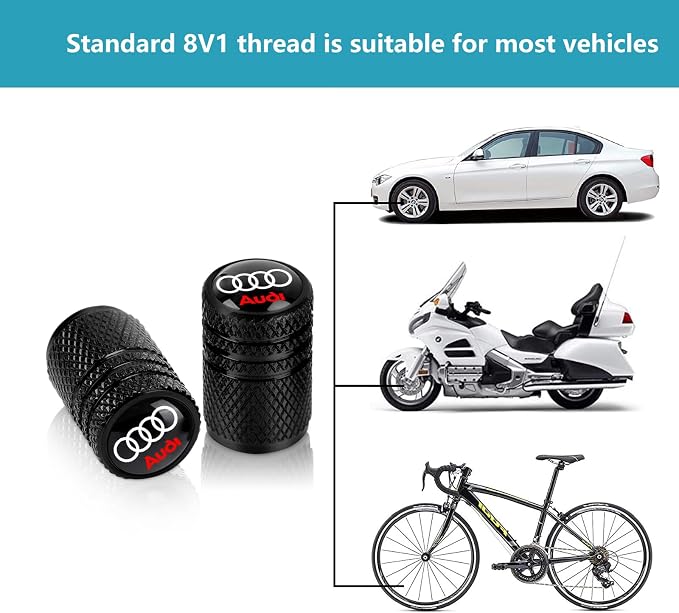 4pcs Tire Valve Stem Caps, Compatible with Audi S3 A3 RS3 RS7 A4 A5 A6 A7 A8 Q3 Q5 Q7 R8 Series Stem Cap Universal Car Air Cover Car Accessories for Cars, SUV, Truck, Motorcycles Black
