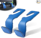 Blue Superior Leather Car Seat Back Headrest Hook, Auto Seat Hook Hangers Interior Accessories for Purse Coats Umbrellas Grocery Bags Handbag, 2-Pack