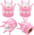 4PCS Crown Bling Tire Stem Valve Caps, Crystal Diamond Tire Air Cap Set Universal Copper Core Stem Covers for Cars, SUV, Trucks, Bikes, Motorcycles, Bicycles (Pink & White)