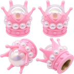 4PCS Crown Bling Tire Stem Valve Caps, Crystal Diamond Tire Air Cap Set Universal Copper Core Stem Covers for Cars, SUV, Trucks, Bikes, Motorcycles, Bicycles (Pink & White)