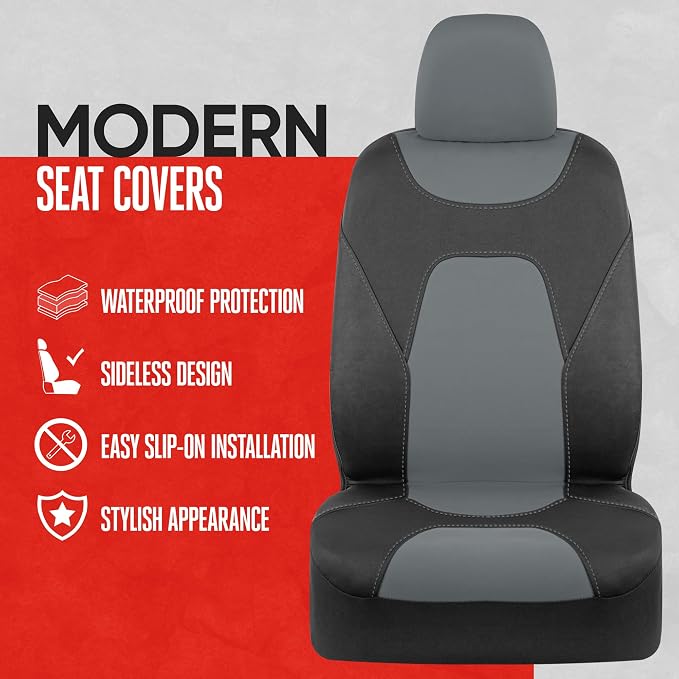 Waterproof Car Seat Covers Full Set – Black & Gray Seat Covers for Car Front & 60/40 Split Back Bench - Carseat Cover for Trucks, SUV - Universal Fit for Most Regular Size Vehicles
