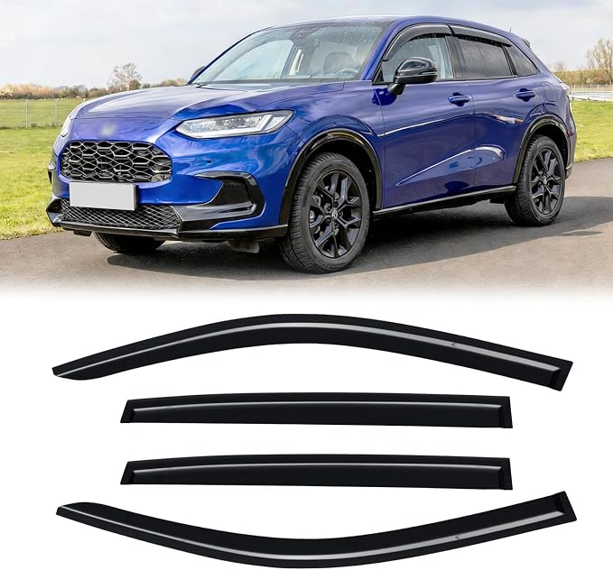 Rain Guards for 2023-2026 Honda HRV HR-V, Out-Channel Window Visor Shields Vent Deflector Shade Wind Dark Smoke 2024 2025 23 24 25 26, Tape-On Outside-Mount, 4PCS