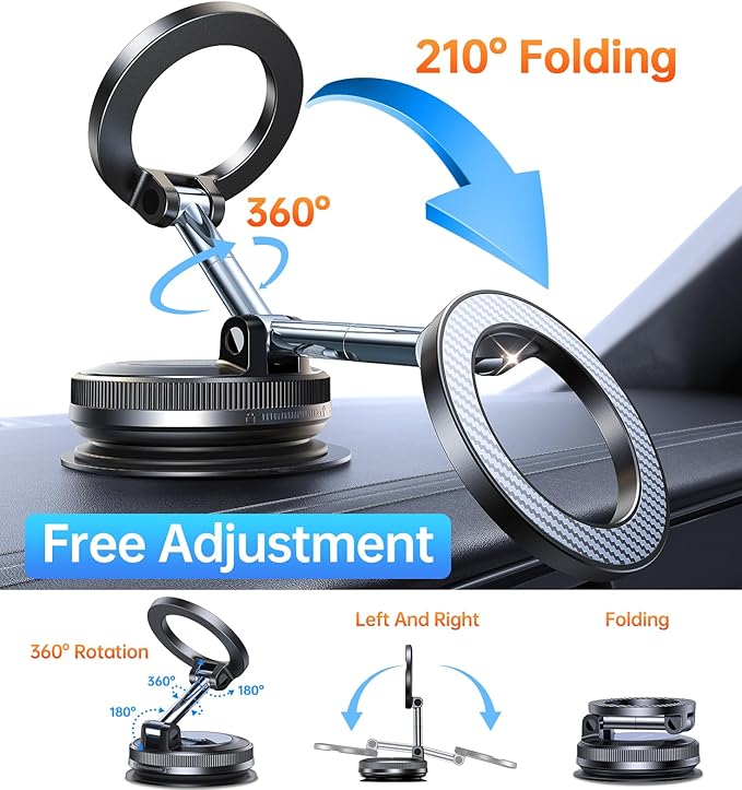 【Newest Vacuum Magnetic Phone Holder for Car Phone Holder Mount【Movable Vacuum Suction】Magsafe Car Mount Cell Phone Holders for Your Car Accessories for Women Men for iPhone 17 16-Carbon Fiber