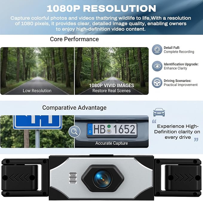 360 Degree View 4 Channel Dash Cam 1080 P Front and Rear Inside, Left and Right Dash Camera for Cars, 3.16 Inch Night Vision, Loop Recording, Exposure Compensation, Reversing Assistance