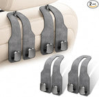 2Pcs Car Headrest Hooks with Premium Leather, Upgraded Double Metal Hooks with Anti-Drop Design, Universal Back Seat Hanger for Bags, Coats, Purses and Groceries (Stylish Gray)