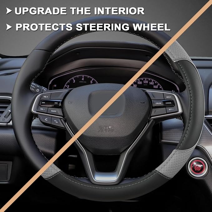 Steering Wheel Cover for Honda Civic(2006-2015),CR-Z, Insight, S2000 (Gray+Black-Small Size)