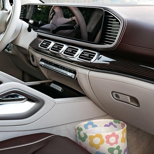 Vintage Groovy Flowers Car Trash Can Small Portable Car Garbage Bag for Back Front Seat RV's Camping Accessories