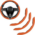 3Pcs Carbon Fiber Steering Wheel Cover Universal Fit 99% Cars | Non-slip soft grip, easy to wipe clean, quick to install, perfect for daily commutes and road trips, Orange