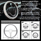 New Diamond Leather Steering Wheel Cover with Bling Bling Crystal Rhinestones, Universal Fit 15 Inch Car Wheel Protector for Women Girls Silver