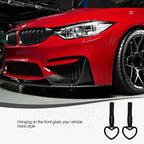 2PCS Heart Shaped Car Handle Straps, Rear Bumper Warning Keychain Ring for Car Exterior Accessories (Black-Silver)