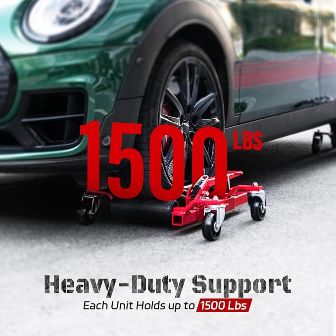 Car Dolly Jack Set of 2, Mechanical 1500-lbs Wheel Dolly, 9'' car Wheel Dolly Positioning Jack, Car Dollies for Vehicle Positioning & Auto Repair Moving, Red