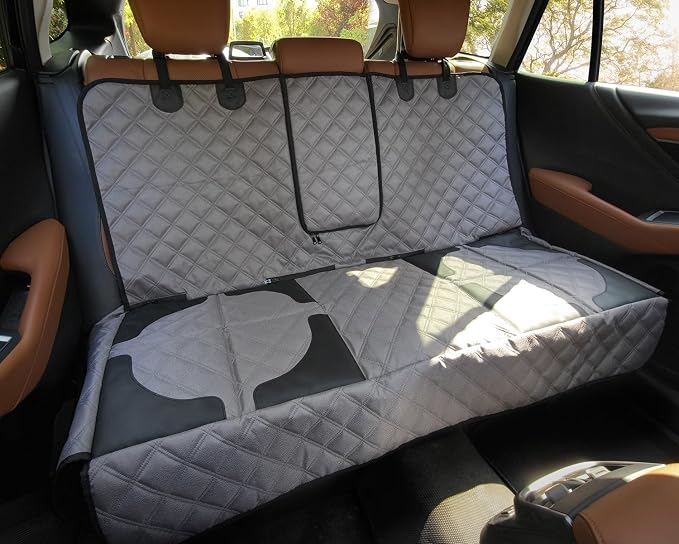 Pet Bench Seat Covers for Trucks, Heavy Duty Nonslip Car Seat Protector with ISOFIX Openings for 1-2 Child Car Seats,Fits Ford 150,Ram 1500,GMC Sierra,Toyota,Ram,Chevrolet Silverado(Grey)