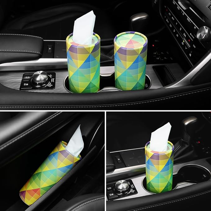 Car Tissue Holder, 4 Pack Car Cup Holder Facial Tissues with Travel Tissue Bag, Quick and Convenient Flower Combination Car Tissue Box(4 Canisters/200 Tissues) Yellow - Green