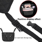 Bling Car Net Pocket Handbag Holder, Rhinestone Vehicle Backseat Purse Organizer Between Seats, Diamond Hanging Storage Bag Barrier of Pet Kids, Universal Automotive Accessories (White)