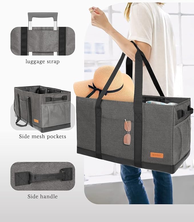Extra Large Utility Tote Bag - Standing Reusable Grocery Bag with Handle, Collapsible Storage for Shopping, Beach