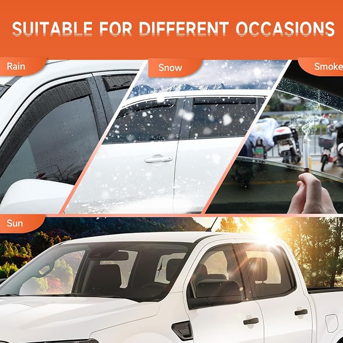 in-Channel Rain Guards Compatible with Ford Ranger SuperCrew 2019 2020 2021 2022 2023, Durable Side Windows Rain Guard, 2019-2023 Ranger Wind Deflectors Black 4Pcs