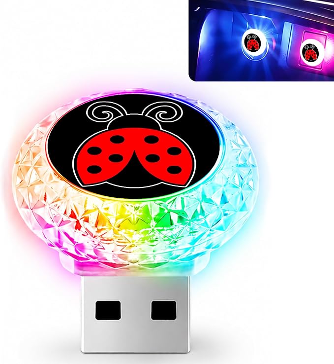 Ladybug USB LED Car Portable Interior Multi-Color Atmosphere Lamp | Portable Mini LED Night Light Auto Ambient Lighting, Universal Vehicle Bedroom Decor Car Accessories Gifts for Women Men