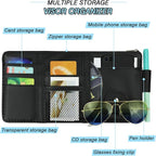 Car Sun Visor Organizer, Leather Pocket Organizer Sunglass Holder for Car Interior Accessories with Multi-Pocket Net Zipper (2 Pack Black)