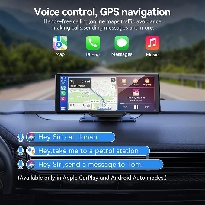 Portable Carplay Screen for Car, 10" Wireless Carplay Car Stereo & Android Auto, OTA Updates, Car Play Touchscreen with 1080P Backup Camera,GPS Navigation,Voice Control,5.0 Bluetooth (10inch)