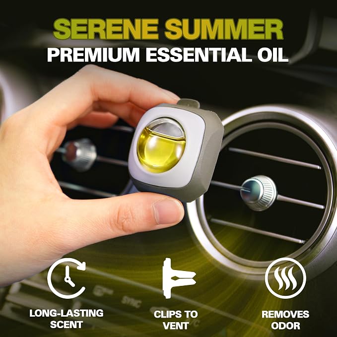 Serene Summer Scent Car Air Freshener Vent Clip 6 Ct | Long Lasting Up to 180 days, Natural Essential Oil, Car Fragrance Accessories for Women and Men, Odor Eliminator, 4 mL Each