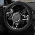 Suede Steering Wheel Cover with Upgraded Silicone Inner Ring, Anti Heat, Breathable, Anti-Slip, Leather Universal 14.5 to 15 inch Steering Wheel Cover (Pure Black)