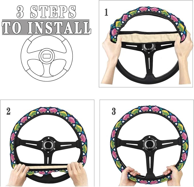Cartoon Frog Love Steering Wheel Covers Anti-Slip Elasticity Car Accessories Steering Wheel Protector Universal 15 Inch for Cars SUV Vehicle Truck