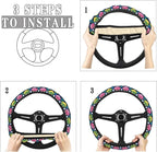 Cartoon Frog Love Steering Wheel Covers Anti-Slip Elasticity Car Accessories Steering Wheel Protector Universal 15 Inch for Cars SUV Vehicle Truck
