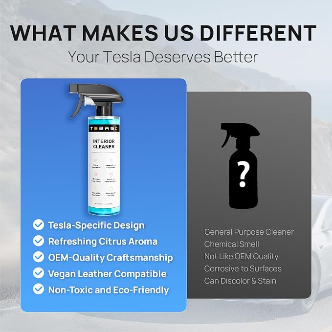 Tesla Interior Cleaner & Seat Stain Remover - Safe for White Vegan Leather - Car Detailing Kit for Model 3 Y S X Cybertruck - Cleans Dashboard, Console, Door & Upholstery Accessories