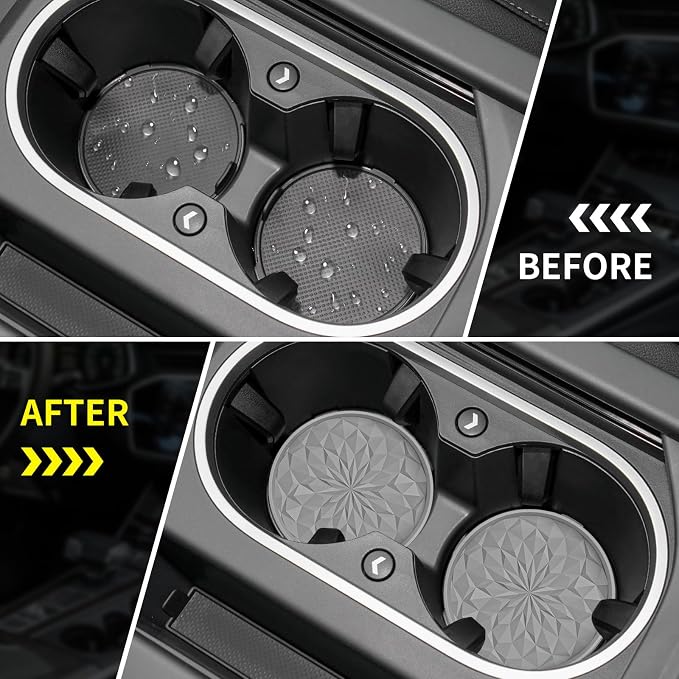 ME.FAN Car Cup Coaster [4 Pack] Silicone Car Coasters/Cup Mats - 2.75In Universal Non-Slip Recessed Car Interior Accessories - Car Cup Holder Insert Coasters Light Grey