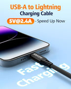 2 Pack 5ft Coiled Short USB to Lightning Charging Cable [MFI Certified] 3A Fast Charger Cord in Car for iPhone 14/13/12/11/XS/8/7/6/5 CarPlay, iPad, iPod, Black
