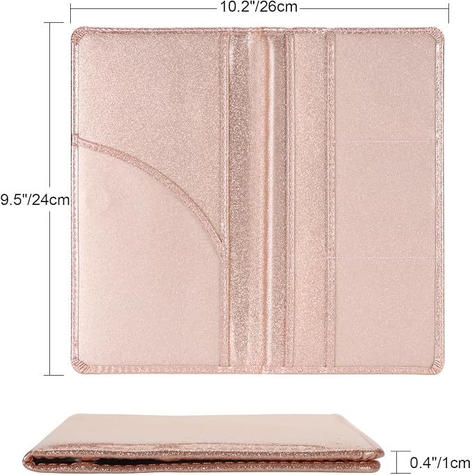 Car Registration and Insurance Holder, Car Accessories Vehicle Glove Box Car Organizer Men Women Wallet Case with Magnetic Shut for Cards, Essential Document, Driver License, Bling Rose Gold