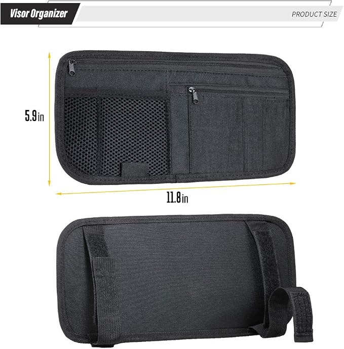 Car Sun Visor Organizer, Vehicle Visor Storage Pouch, Auto CD and Glasses Holder, Interior Car Accessories for Credit Card and Registration Document, Fits Most Cars, SUVs, Jeeps, Trucks