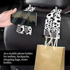 Car Seat Headrest Hook, Universal Leather Cute Hanger Holder Hook, Storage Organizer Interior Accessories for Purse Bags Handbag Black White Soccer
