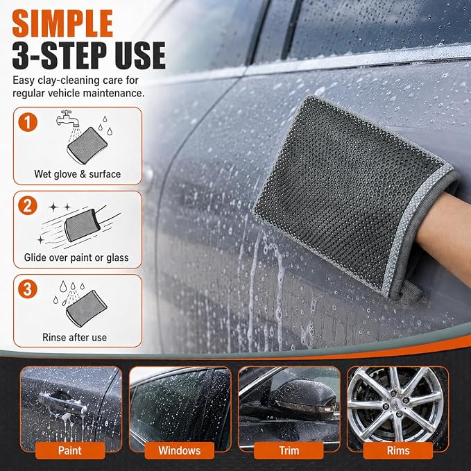Clay Mitt for Car Detailing, No Scratch Reusable Magic Clay Bar Glove, Microfiber Auto Cleaning Supplies for Removing Debris from Paint, Glass, Wheels, Windshield(Gray)
