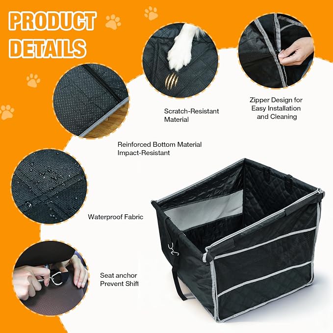Dog Car Seat for Large Medium Dogs, Hard Bottom Extender with Mesh Windows, Waterproof Backseat Cover for Pets, SUV Dog Travel Bed for Road Trips & Car Travel (28 * 23 * 21.7inches)