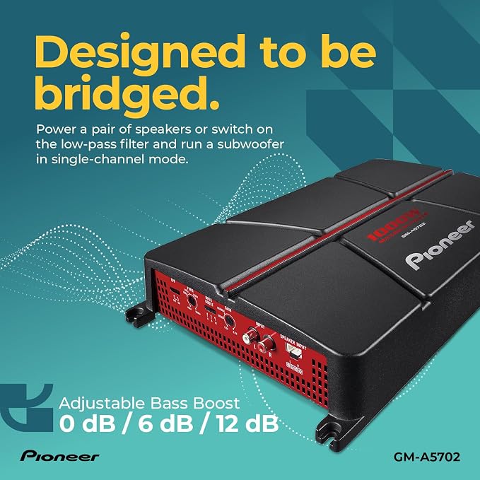 GM-A5702 2-Channel Car Amplifier – 1000W Max, Class AB, Bridgeable Design, Bridgeable, Variable Filters, High Power