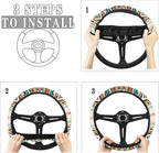 Southwest Aztec Beige Blue Car Steering Wheel Cover Universal 15 Inch Auto Accessories Car Interior Decoration for Women Men Fit SUV Sedans Vans Trucks