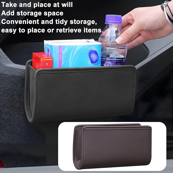 Car Seat Side Storage Pocket, Leather Hanging Foldable Multifunctional Vehicle Front Door Back Organizer Box, Waterproof Auto Interior Organizing Container, Universal fit(Brown)