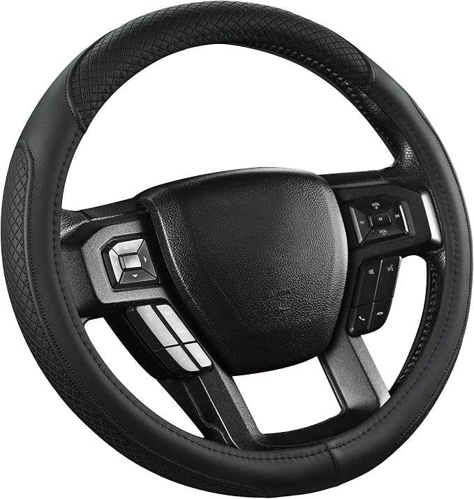 Customized Auto Car Steering Wheel Cover for Ford Escape,Explorer,Fusion,Focus,Bronco,Transit,Edge (Black- Standard Size)