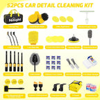52PCS Car Detailing Kit Auto Cleaning Tools Wash Set with Storage Carry Bag Home Use for Interior Exterior Deep Clean Polish Car Care Windshield Dashboard Seat Air Vents Wheels Tires, Yellow