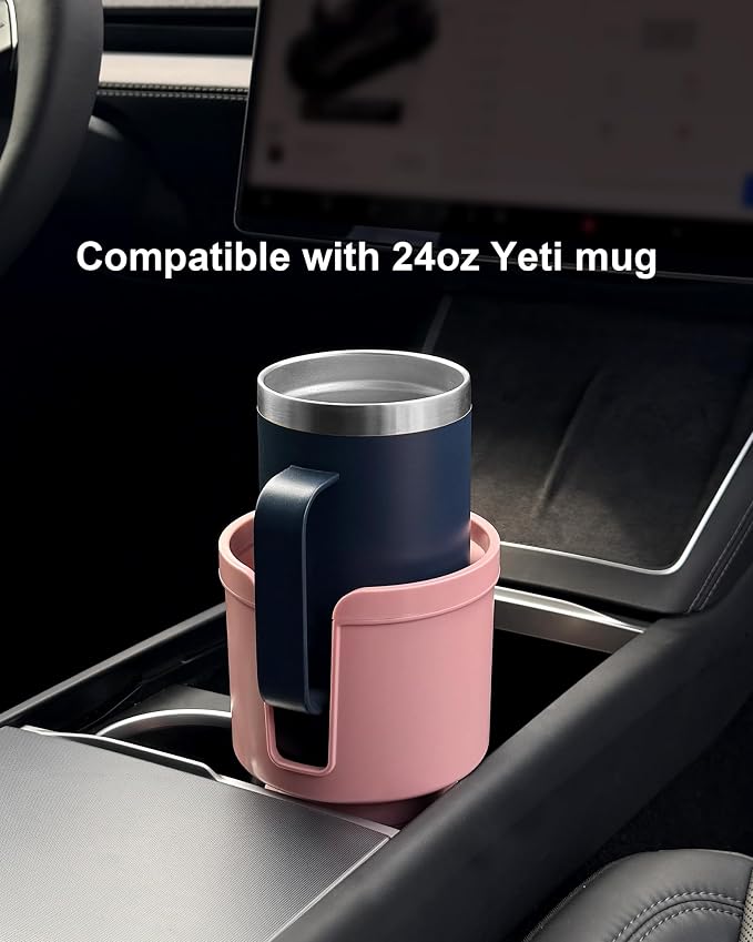 Upgraded Car Cup Holder Expander Adapter with Offset Adjustable Base, Compatible with Yeti 14/24/36/46oz Ramblers, Hydro Flasks 32/40oz, Other Large Bottles Mugs in 3.5"-4.0", Pink 1 Pack