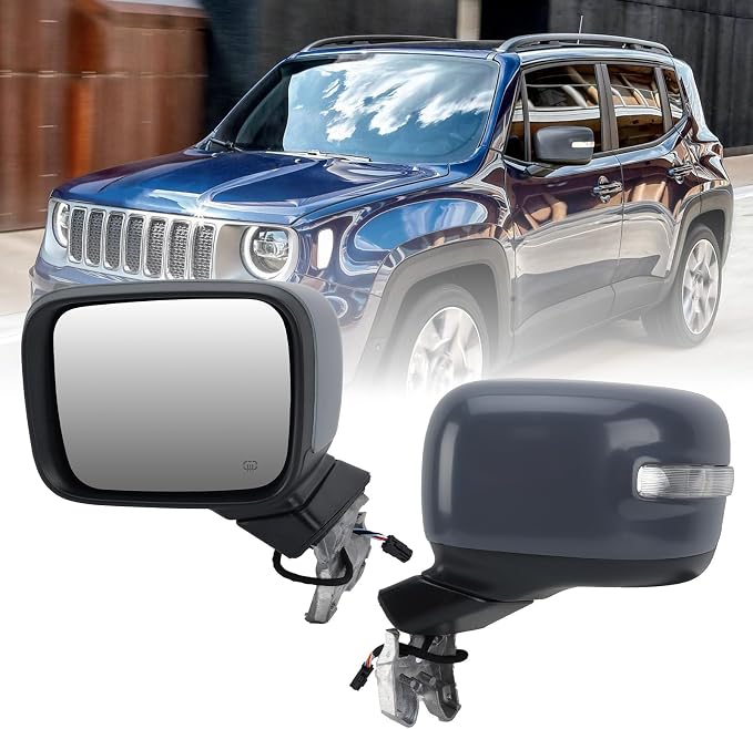 Left Driver Side Mirror Compatible with Jeep Renegade 2015 2016 2017 2018 2019 2020 2021 2022 2023 Door Rear View Mirrors Power Heated with Signal Light Prime Paintable (7 pins)