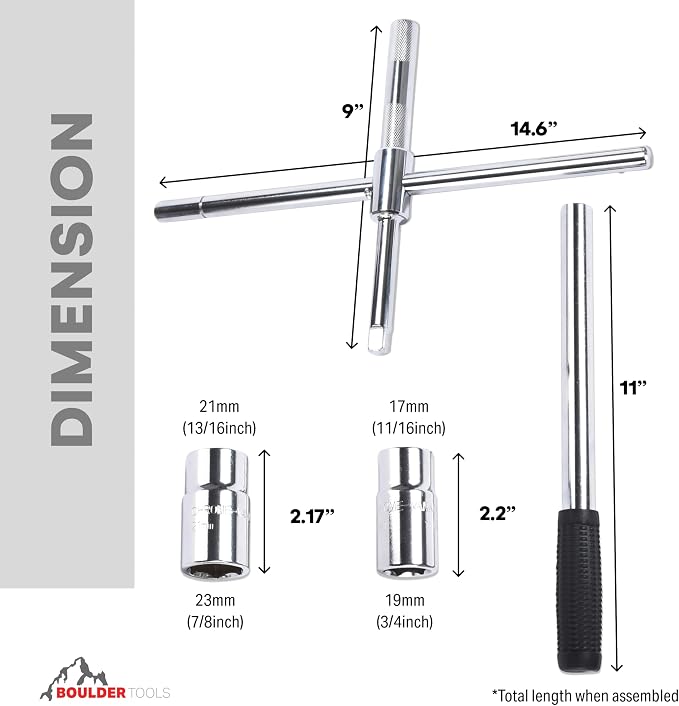 23 inch 4 Way Lug Wrench - Universal Telescopic Tire Removal Tool for Car and Truck - Portable Heavy Duty Tire Changing Tool for 19 mm and 21 mm Nuts - Durable Silver Aluminum Alloy