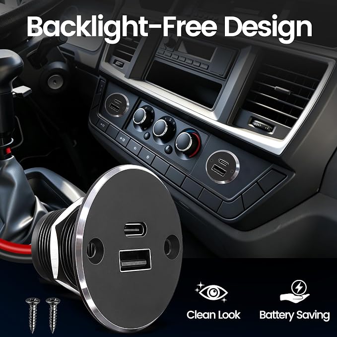 12V USB Outlet All-Aluminum QC 3.0 USB-A & USB-C PD3.0 Dual High-Speed Charger Socket, Recessed Mount Type-A Type-C Port for Camper Van Trailer RV Boat Truck (Big Version*2)