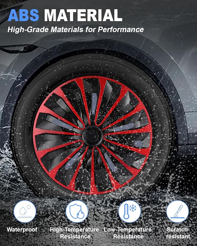 Hubcap Wheel Covers Hub Caps 15 Inch Set of 4 Black & Red Universal Wheel Rim Cover R15 Stylish Car Decor Wheel Covers for Toyota Camry Nissan Mazda (TT Black & Red, 15 inch)