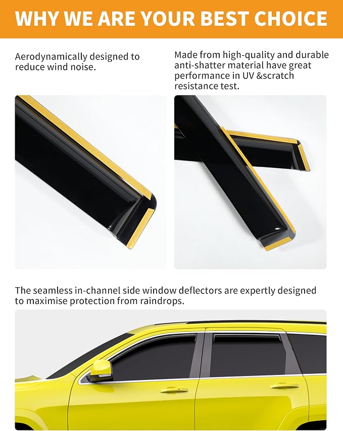 in-Channel Window Rain Guards Fit for Jeep Grand Cherokee 2011-2021,Rain Guards Extra Durable,Side Window Visors Deflectors Vent Visors Vent Shades Car Accessories -4 pcs