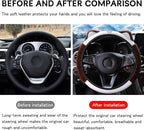 Car Steering Wheel Cover, Fluffy Soft Plush for Winter Warm, Cute Steering Wheel Protector with Kitty Cat Ears, Universal 15 Inch, Elastic & Anti-Slip, Lovely Decor Car Accessories (Coffee)