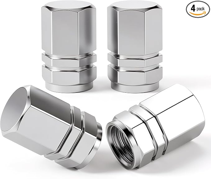 4PCS Tire Valve Stem Caps, with Rubber O-Ring, Corrosion Resistant Leak-Proof, Aluminum Alloy Universal Wheel Valve Covers for Cars, SUV, Trucks, Bikes, Motorcycles, Bicycles(Silver)