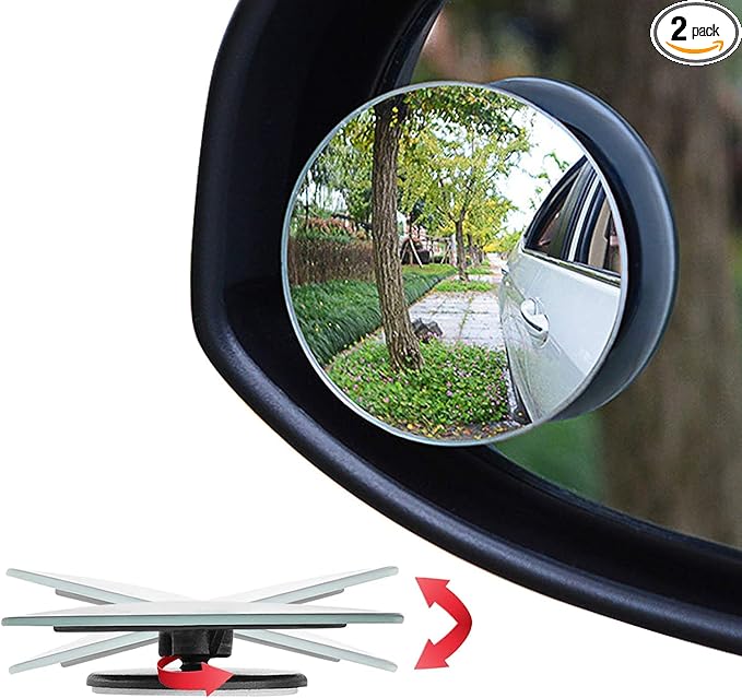 Blind Spot Mirror, 2" Round HD Glass Frameless Convex Rear View Mirror, Pack of 2